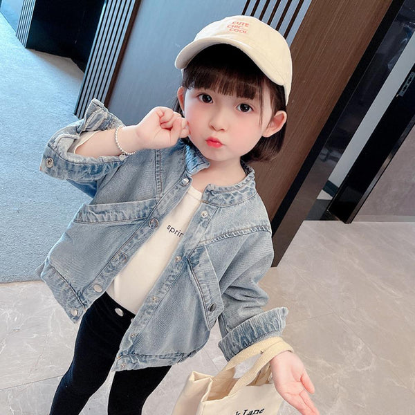 Solid Color Denim Baby Jacket Western Style Children's Jacket Wholesale Girls Clothes