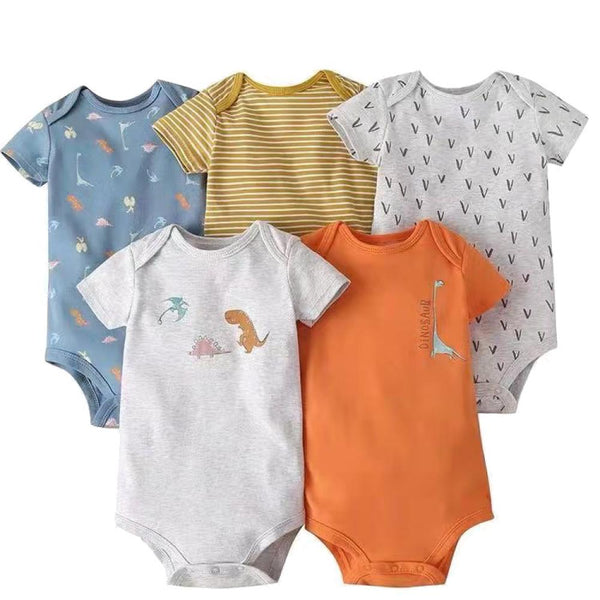 5PCS Summer New Baby Short Sleeve Mixed Color Triangle Romper Gift Box Wholesale
