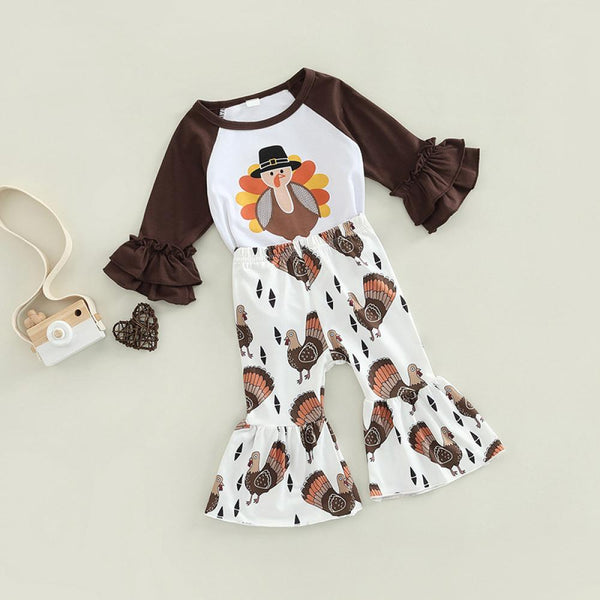 Thanksgiving Girls Top Flared Pants Set Wholesale Girls Clothes