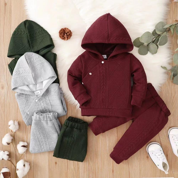 Autumn Unisex Solid Color Hooded Top + Pants Set Wholesale Baby Clothes Suppliers
