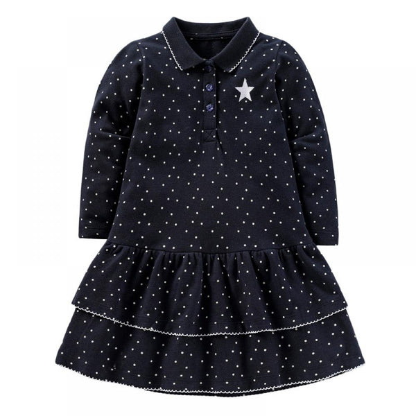 Girls Polka Dot Lepal Star Dress Autumn Baby Girl Boutique Clothing Wholesale
