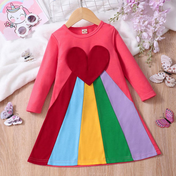 Children's Long Sleeve Love Rainbow Dress Wholesale Girls Dress