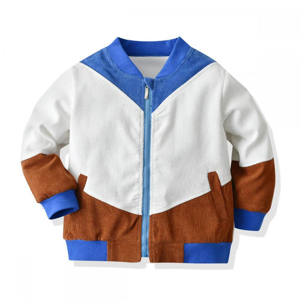 Boy's Corduroy Patchwork V-neck Jacket Spring Aurumn Zipper Coat Boy Clothes Wholesale