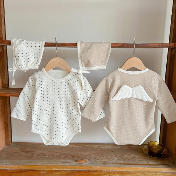 Autumn Baby Polka Dot Long Sleeve Romper With Detachable Wings + Hat Wholesale Baby Clothes
