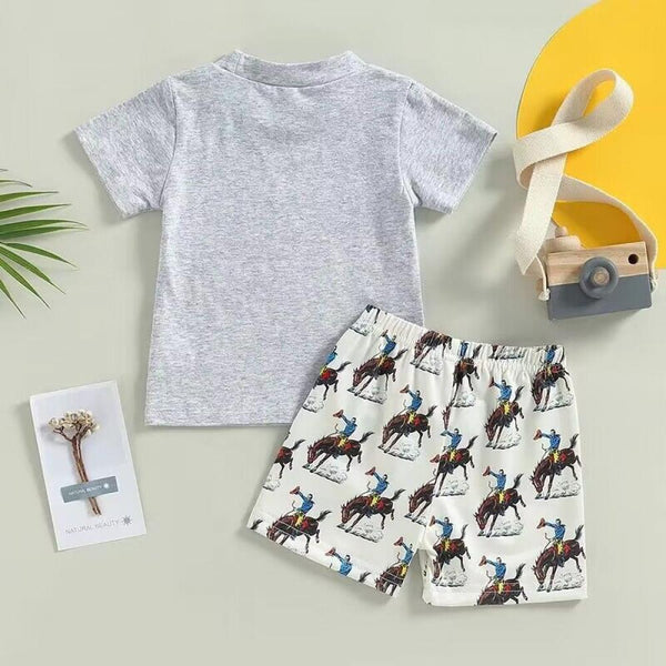 Summer Baby Boy Suit Cow Letter Short Sleeve T-shirt Elastic Waist Shorts Set Baby Clothes Wholesale