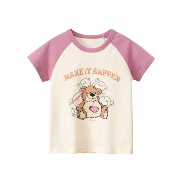 Summer Girls Cartoon Bear Baby Clothes Children Short Sleeve T-shirt Wholesale