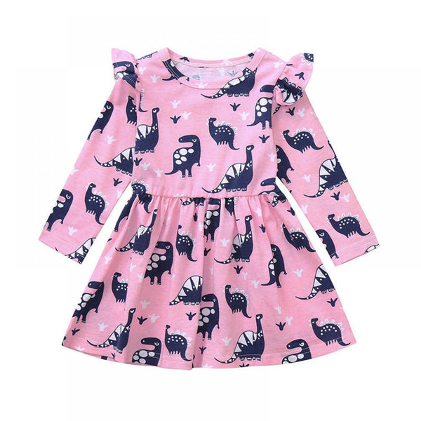 Little Girls Dinosaur Flying Sleeve Dress Wholesale Girls Clothes