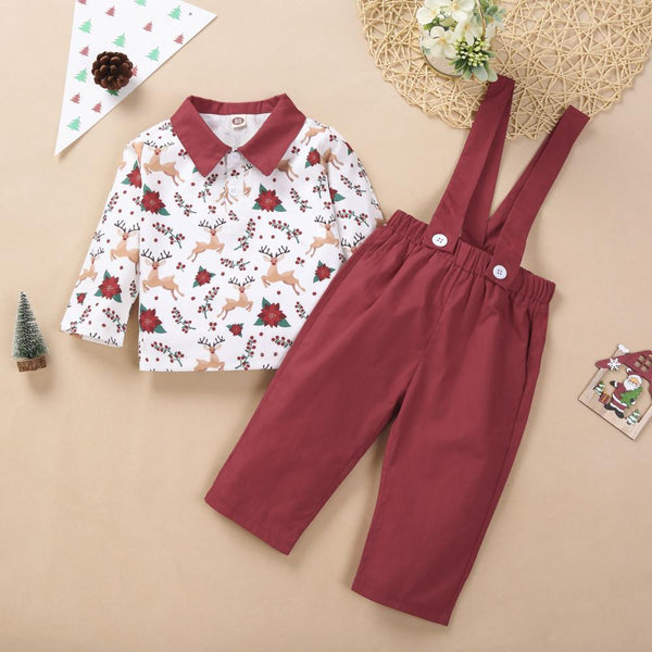 Baby Gentleman Polo Top + Suspender Trousers Christmas Style Wholesale Boys Clothes