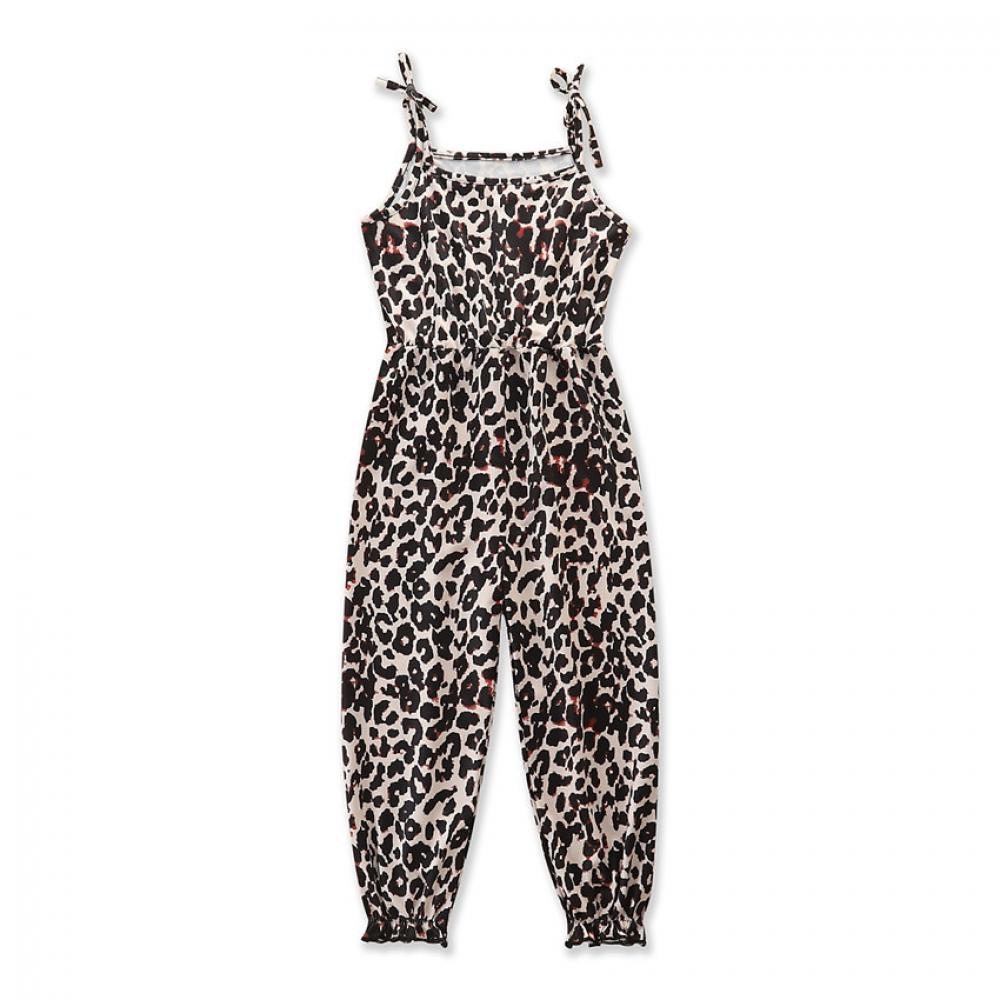 Toddler Girls Jumpsuit Summer Sleeveless Leopard Sling Jumpsuit Onesie Girl Boutique Clothing Wholesale
