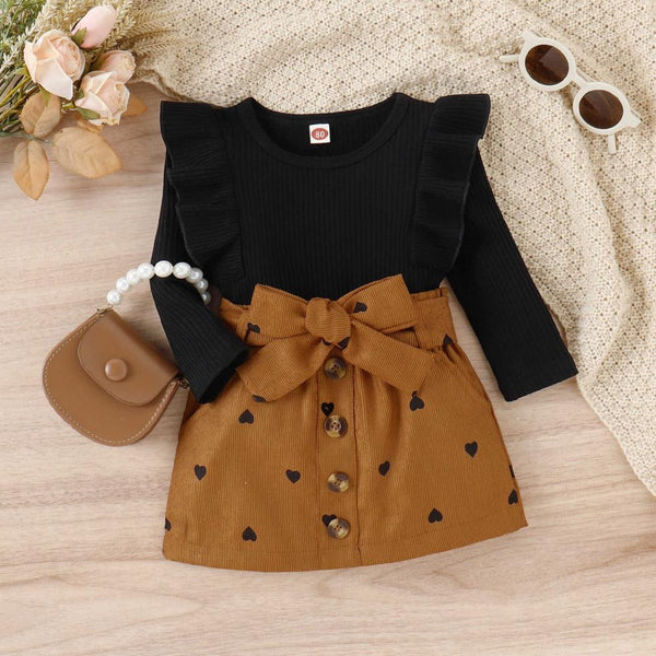 Fall/Winter Cotton Flying Sleeve Jacket Love Corduroy Skirt Girls' Suit Wholesale Girls Clothes