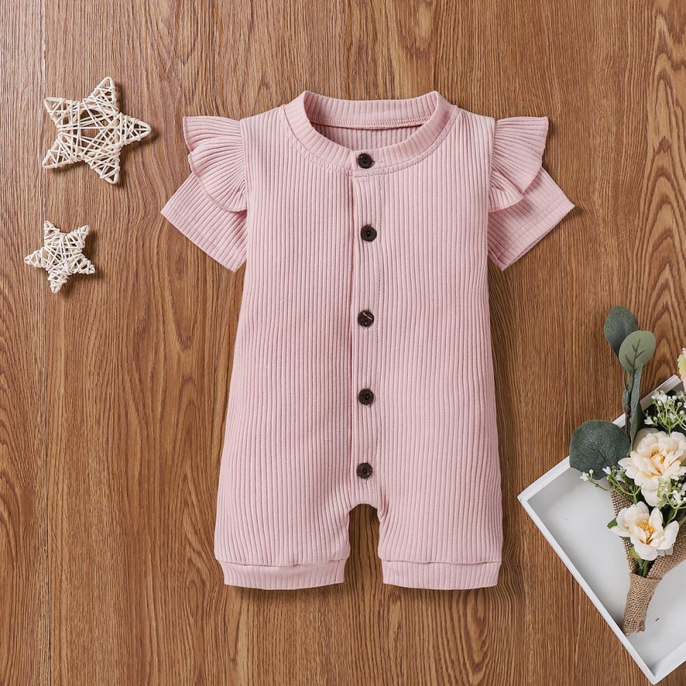 Unisex Newborn Baby Summer Ruffle Solid Color Romper Wholesale Baby Clothes In Bulk