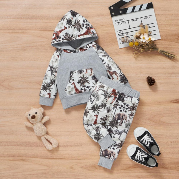 Baby Boys Hooded Pullover Sweatshirt Animal Print Outfit Baby Boys Clothes Wholesale