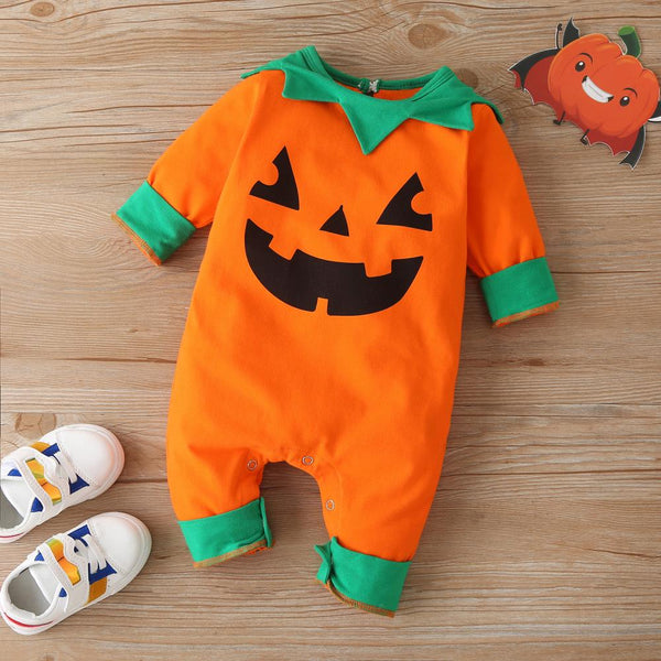 Halloween Baby Long Sleeve Pumpkin Smiley Long Sleeve Romper Wholesale Baby Clothes