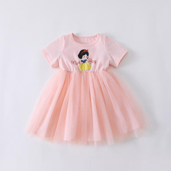 Girls Summer Cartoon Cotton Princess Mesh Dress Wholesale