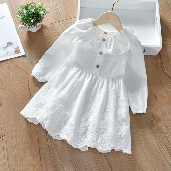 Toddler Girls Long Sleeve Dress Spring and Autumn Dress Western Style White Dress Wholesale Girl Dress