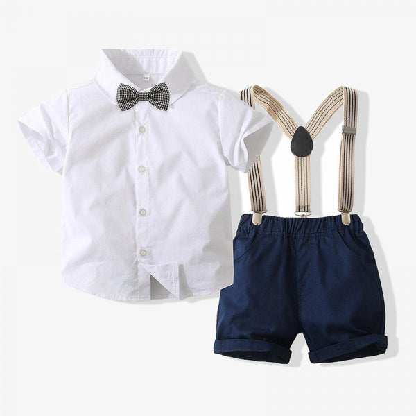 Summer New Short Sleeve Shirt Baby Belt Pants Set Wholesale Boys Clothes