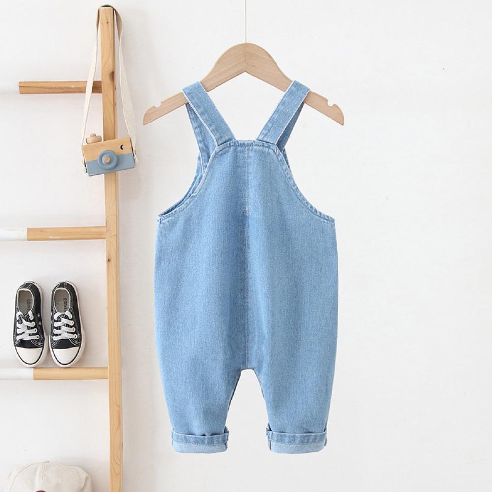 Neutrals Unisex 0-3y Baby Boys Denim Jumpsuit Solid Color Pocket Soft Jeans Babywear Wholesale