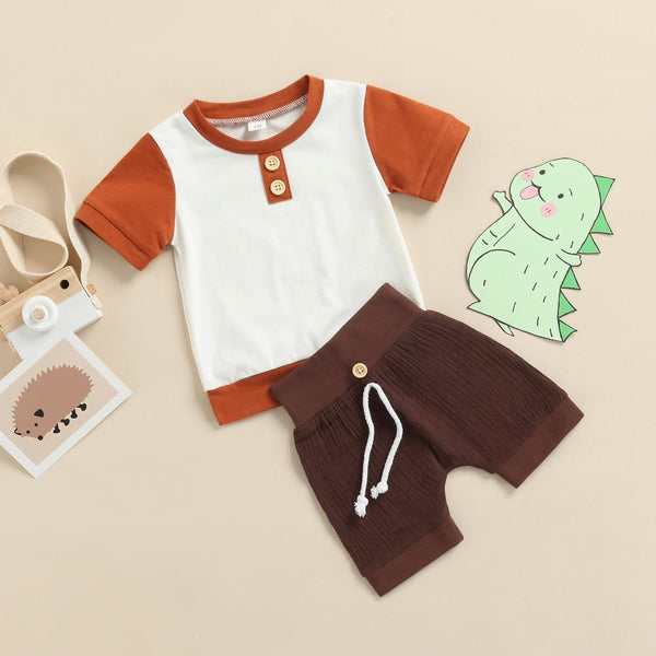 Boys' Contrast Color Short Sleeve Shorts Set Wholesale Baby Clothes