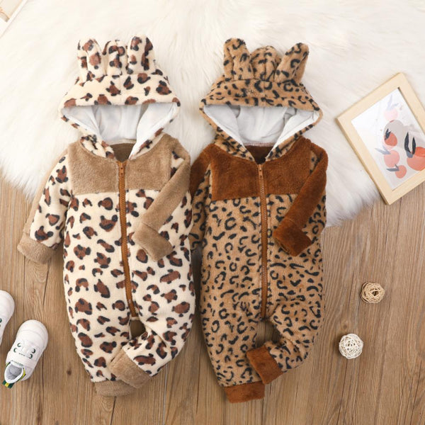 Autumn and Spring Baby Leopard Zipper Romper Wholesale Baby Clothes
