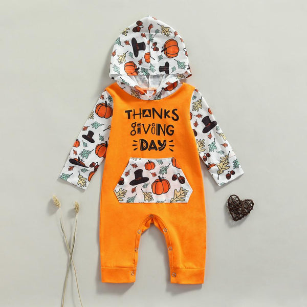 Kids Halloween Pumpkin Hooded Long Sleeve Trousers Bodysuit Baby Wholesale Clothes