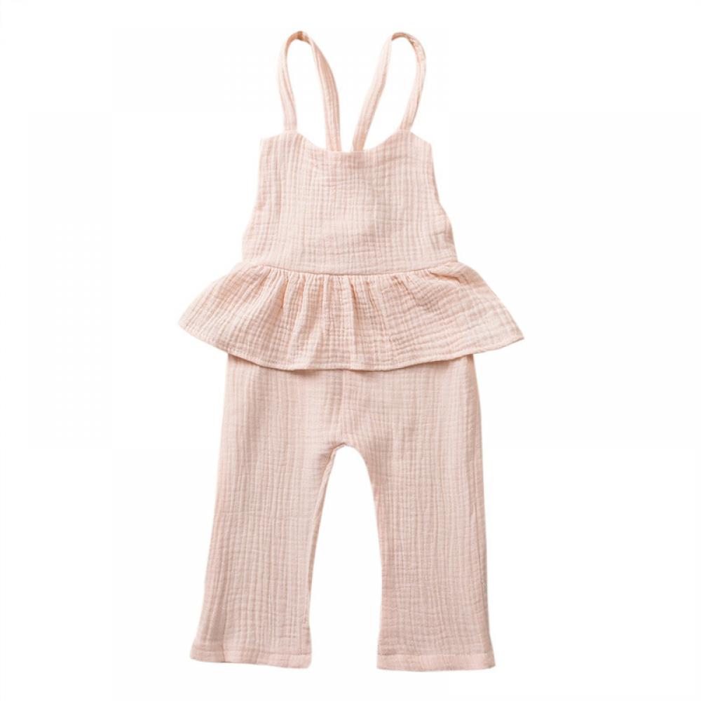 Toddler Girls Pure 100% Organic Cotton Solid Pink Jumpsuit Wholesale Baby Girl Clothes