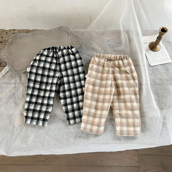 Winter Warm Brushed Western-style Baby Boys And Girls Plaid Trousers