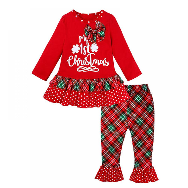 Christmas Toddler Girls Long Sleeve Top + Flared Pants Set Wholesale Girls Clothing
