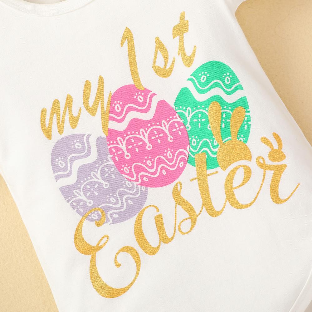 Baby Girls Short Set Easter Ruffle Letter Printed Bodysuit Colorful-egg Shorts Wholesale Baby Clothes In Bulk