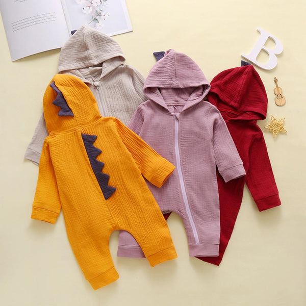Unisex Dinosaur Hooded Romper for Boys and Girls Wholesale Baby Clothes