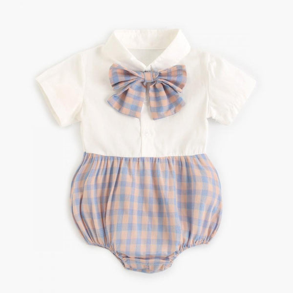 Newborn Baby Girls Romper Summer Plaid Patch Sweet Jumpsuit 100% Organic Cotton Wholesale Baby Clothes In Bulk