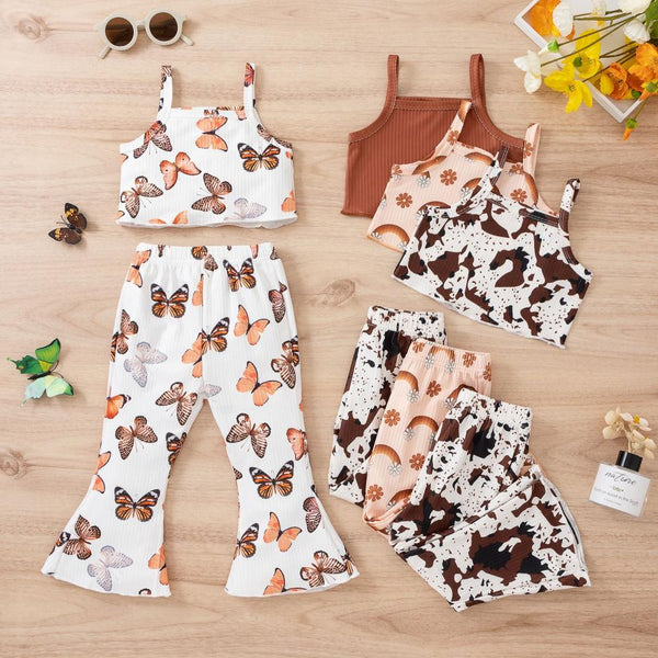 Children's Print Butterfly Camouflage Sling Split Flared Pants Wholesale Kids Clothes