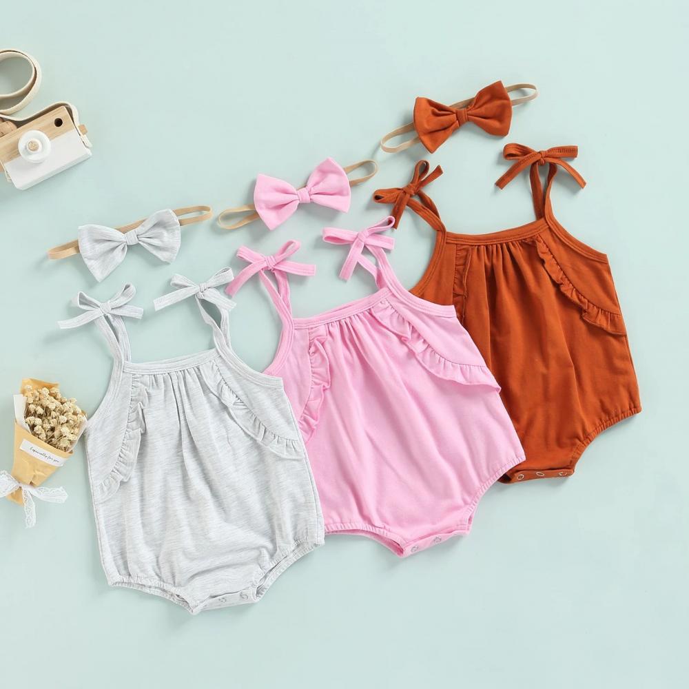 Baby Girl One Piece Solid Color Romper Suitable For 0M-18M Wholesale Baby Clothes Suppliers