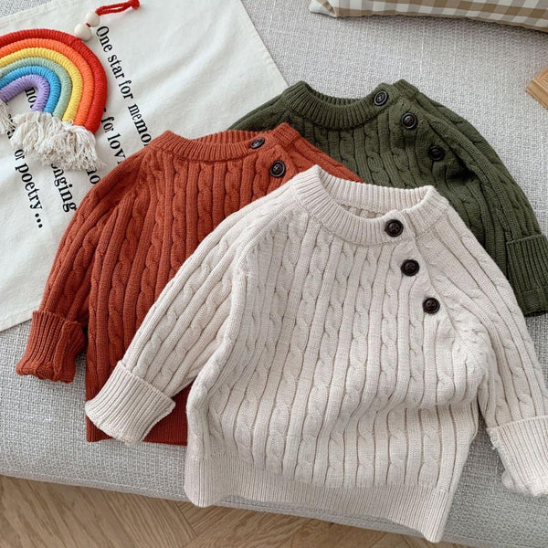 Children's Temperament Twist Sweater Autumn And Winter Boy Padded Shoulder Sweater Baby Knitted Warm Sweater Wholesale