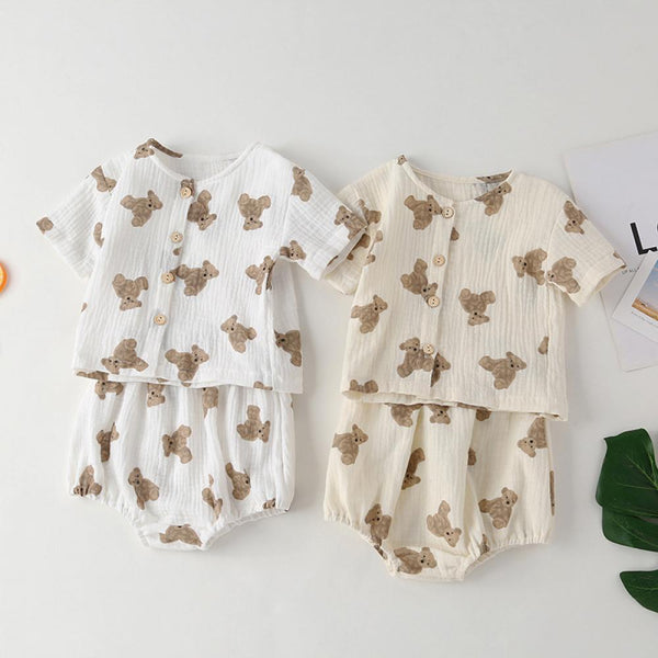 Summer Bear Print Baby Two-piece Set Wholesale Baby Clothes