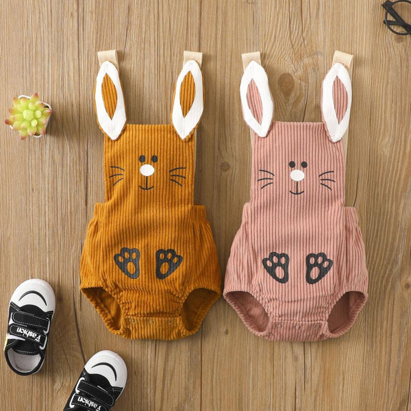 0-1Y Baby Boys And Girls Summer One-piece Corduroy Bunny Strap Triangle Romper Wholesale Baby Clothes