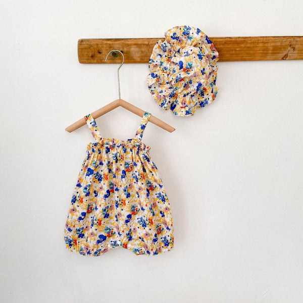 Infant Girls Summer Floral Sling Romper With Hat Baby Wholesales