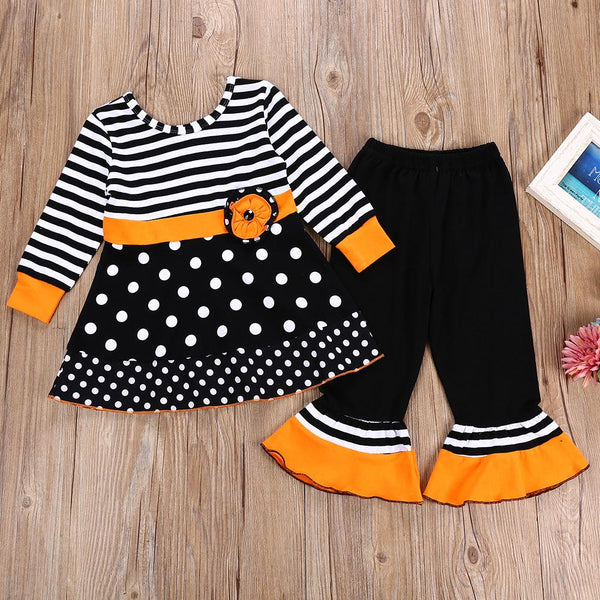 Halloween Autumn Girls Long Sleeve Dress + Pants Set Wholesale Girl Clothing