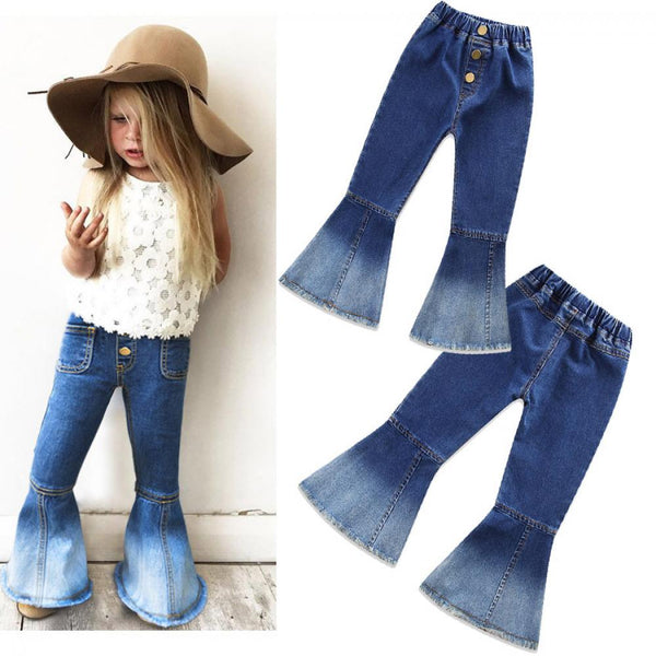 Spring And Summer New Fashion Girls' Jeans Low Waist Blue Loose Flared Pants Wholesale