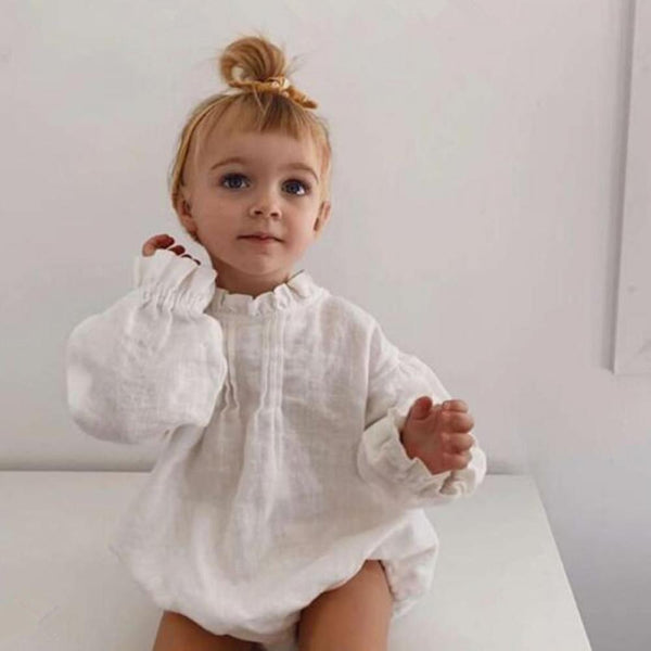 Ins European And American Children's Clothing Long-sleeved One-piece Solid Color Linen Romper Bag Fart Clothing Baby Girl Wholesale Baby Clothes