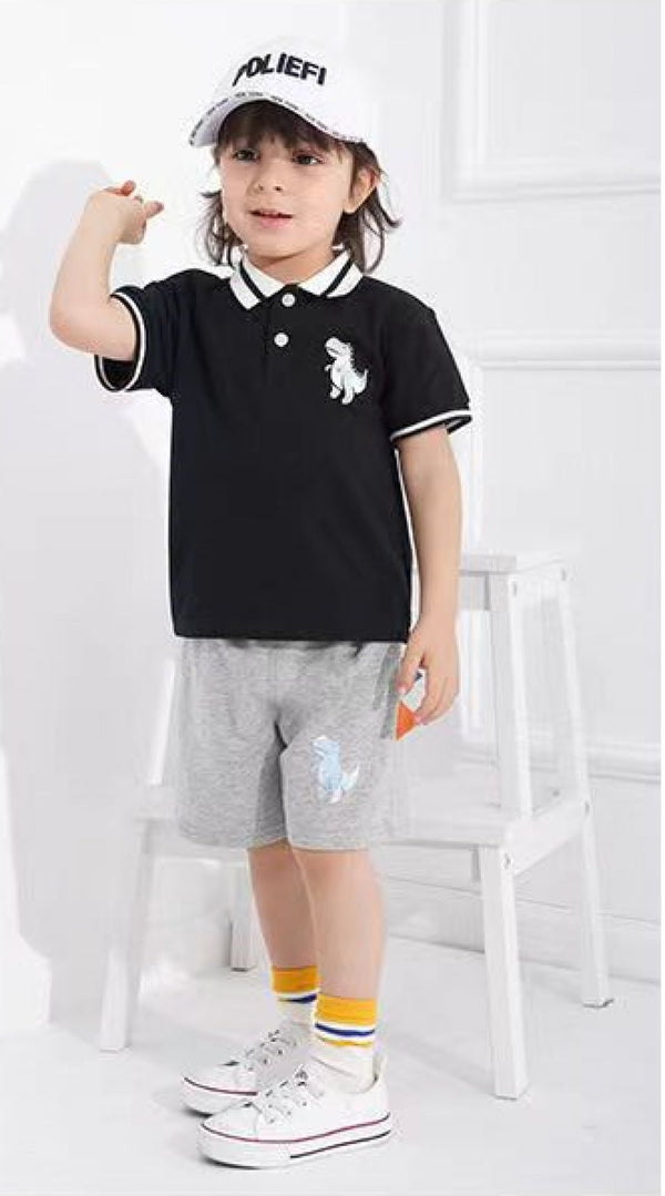 Boys Summer Western Style Short Sleeve Polo Shirt Two Piece Set Wholesale Kids Clothes