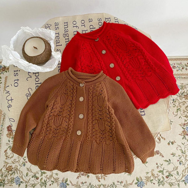 Autumn Baby Girl Cotton Yarn Knitted Long-sleeved Sweater Cardigan Coat Wholesale Girls Clothes
