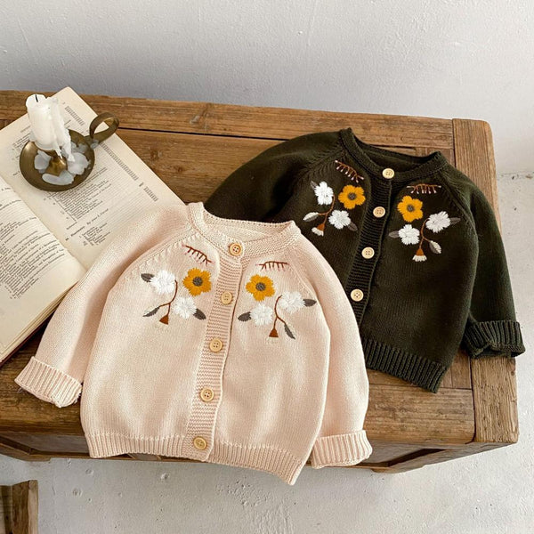 Spring and Autumn Baby Embroidered Knit Jacket Cotton Yarn Long Sleeve Cardigan Jacket Wholesale