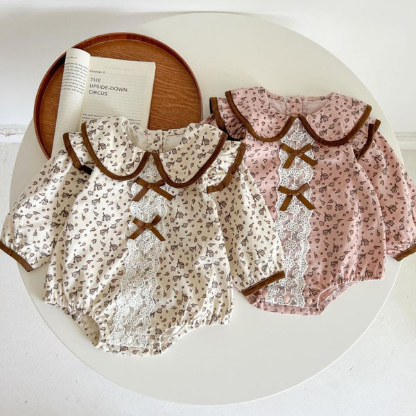 Corduroy Baby Girl Floral Bow Romper Wholesale Baby Clothes