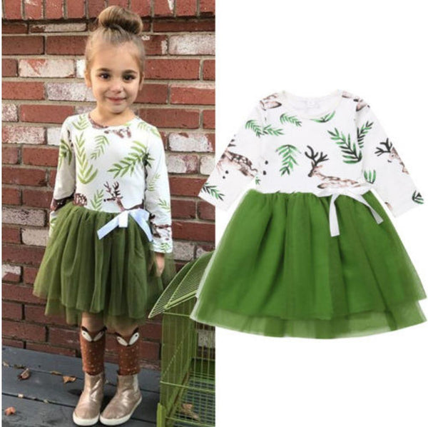 Summer and Autumn Toddler Girls Dress Printed Long Sleeve Mesh Dress Wholesale Girl Dress