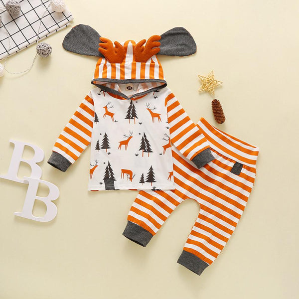Unisex Newborn Baby Stripe Hoodie Top and Pants Set Boy Wholesale Clothing