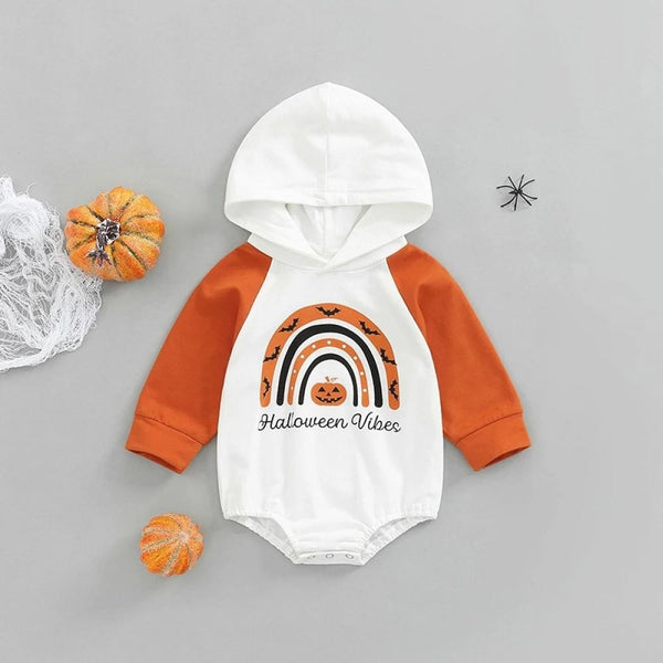 Autumn Baby Rainbow Print Hooded Romper Wholesale Baby Clothes