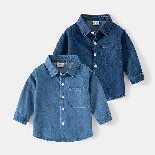 Spring Sports Casual Denim Boy Shirt Comfortable Cotton Children Long Sleeve Shirt Wholesale