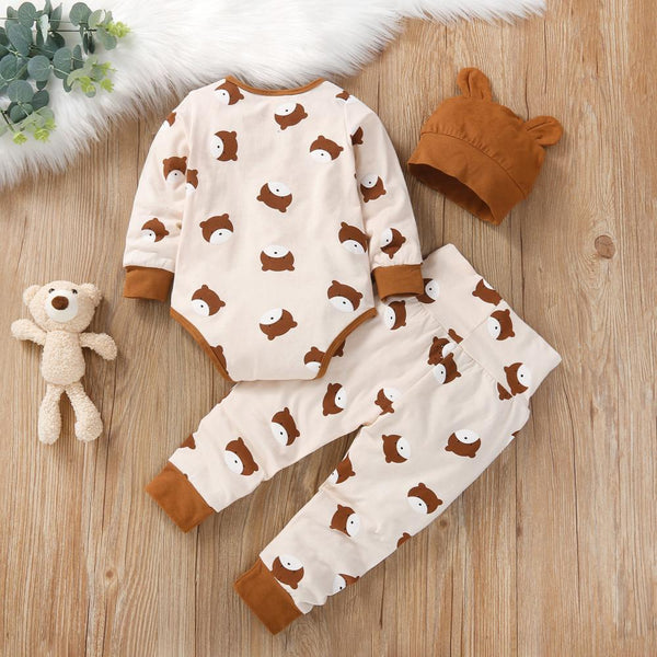 Bohemian Boys and Girls Long Sleeve Bear Romper Set Baby Wholesale Clothes