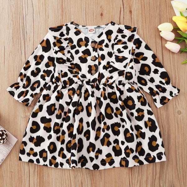 Autumn Leopard Print Long Sleeve Baby Dress Baby Girl Wholesale Clothing