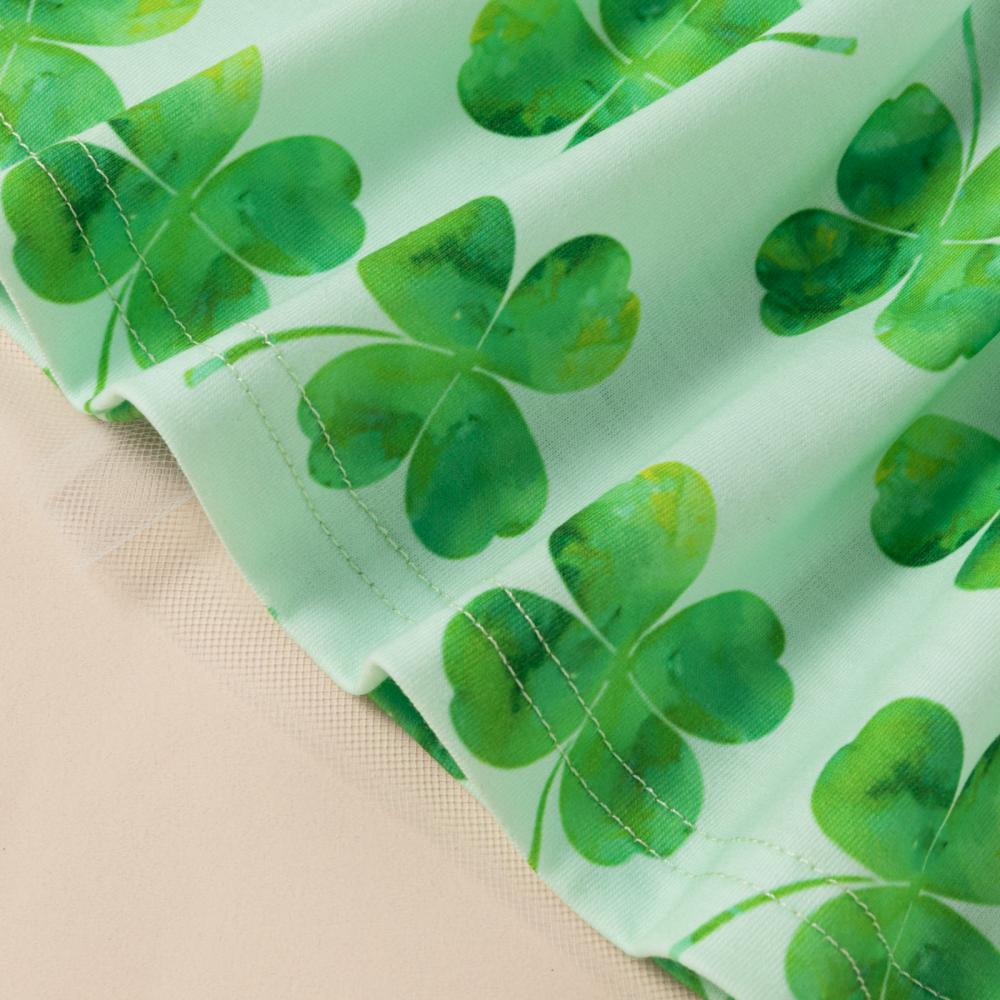 Girls St. Patrick's Day Letter Four-leaf Clover Print Romper Gauze Skirt Set  Babywear Wholesale